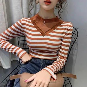 Женская футболка с длинным рукавом, в полоску