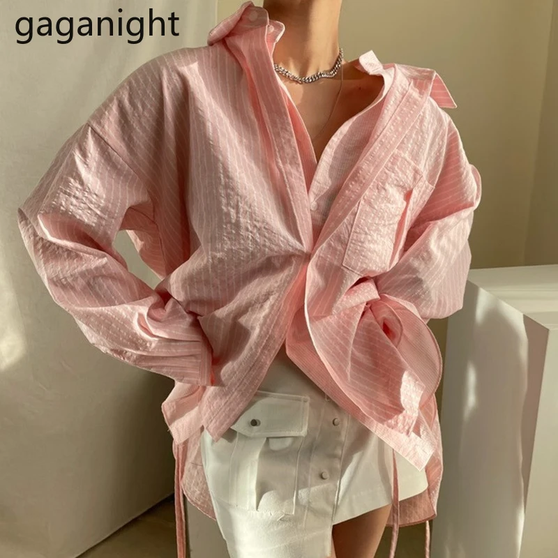 Gaganight 2021 Весенняя Однотонная синяя женская блузка на пуговицах с асимметричным