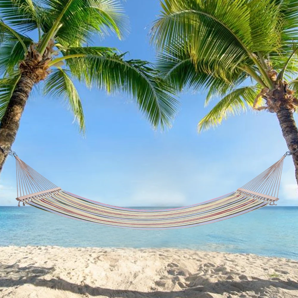 

Stylish Printing 210*140cm Style Hammock Beach Swing Double Beds for Outdoor Camping Travel Beige double-bed hammock