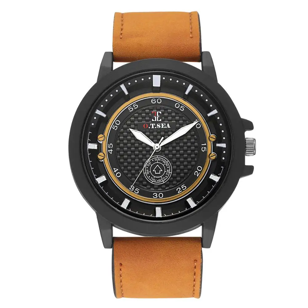 2018 New Luxury O.T.SEA Brand Leather Men Watch Men's Military Sports Quartz Wristwatch With Date Relogio Masculino | Наручные часы