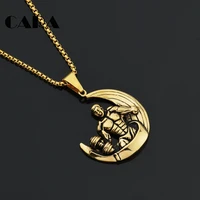 new gold color 316l stainless steel muscle man sports gym fitness dumbbells moon pendant necklaces for men jewelry cagf0386