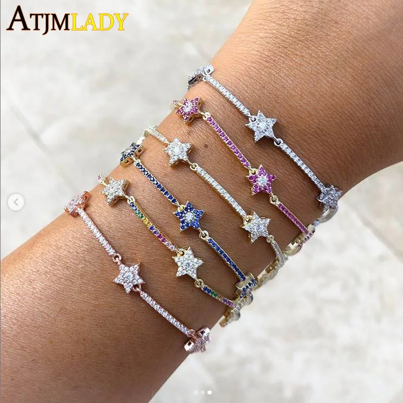 Льдом Bling CZ и очаровательными звездами Бар Цепь браслет ювелирные изделия для
