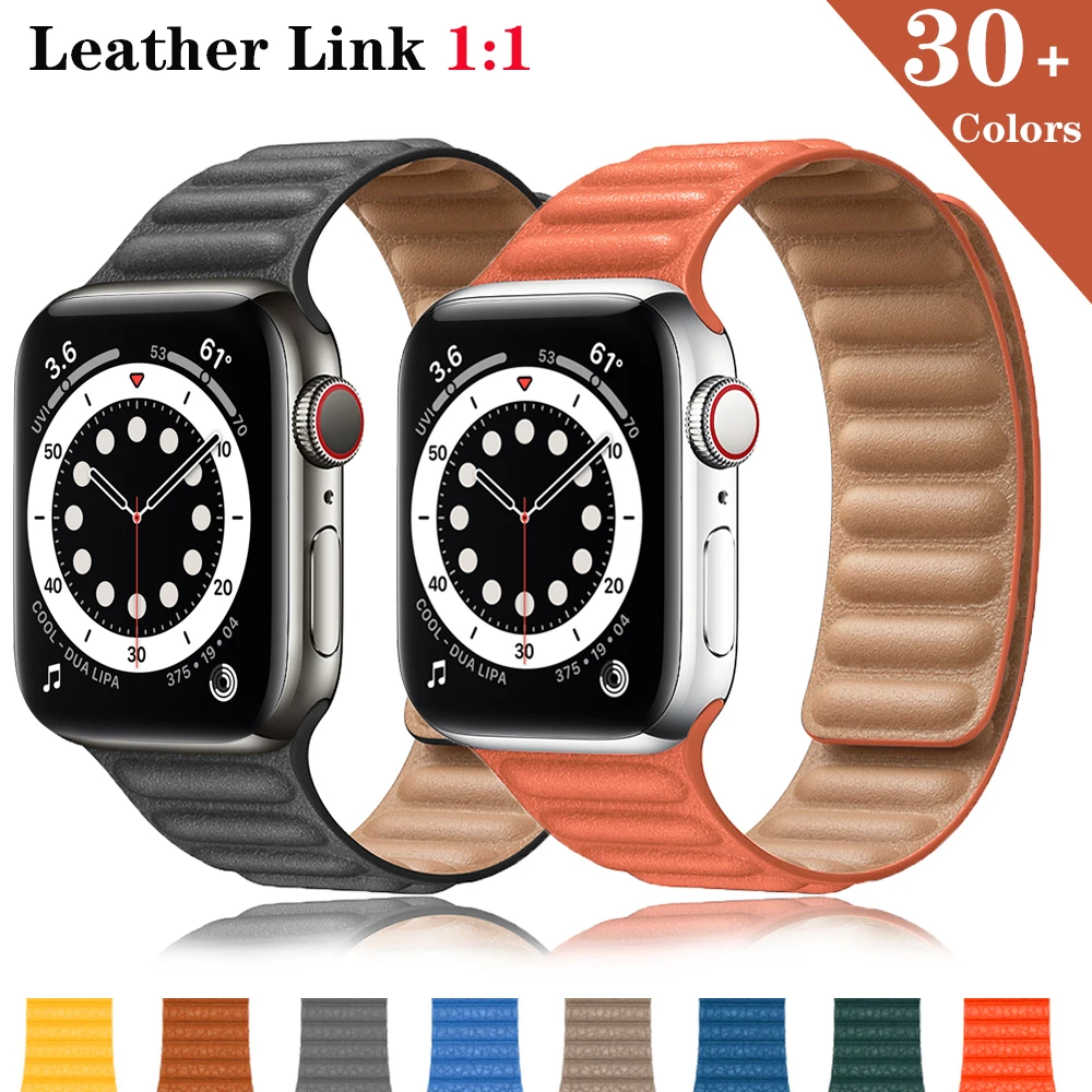 

Silicone/Leather Link For Apple watch band 44mm 40mm 42mm 38mm 42 mm 1:1 Magnetic Loop bracelet iWatch series 6 5 4 3 SE strap