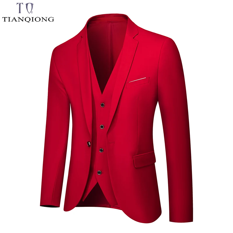 TIAN QIONG Men Suits 2020 Fahion Wedding Suit 3 Pieces (Jacket+Pants+Vest) Mens Slim Fit Blazer Multi-color | Мужская одежда