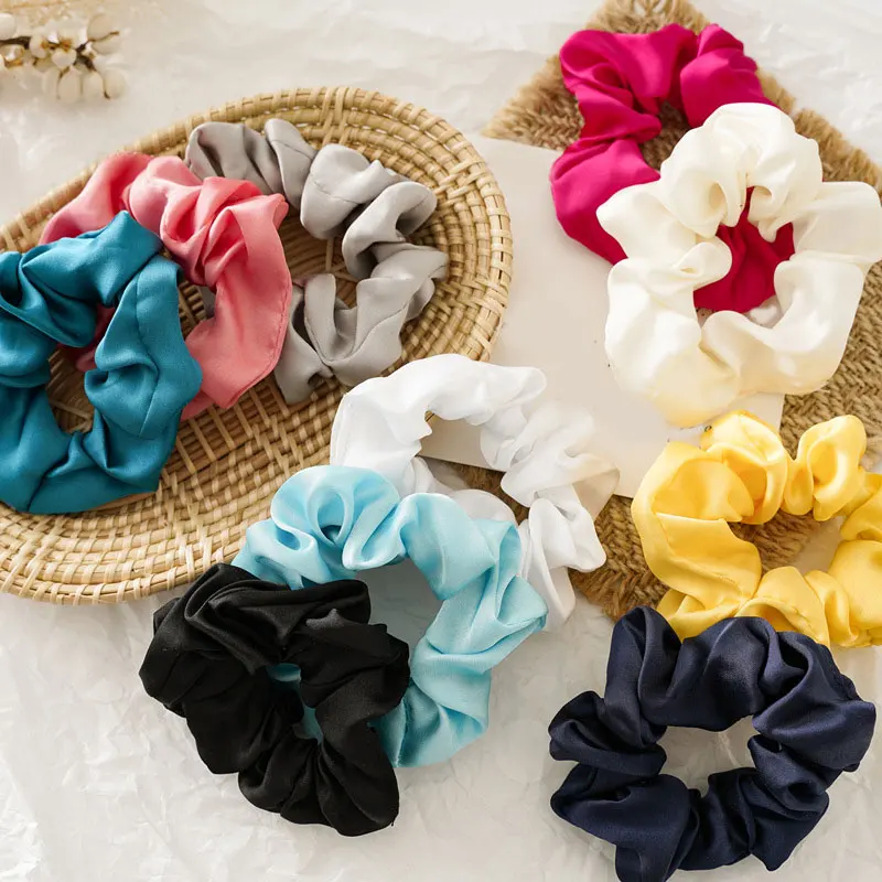 

New Glossy Satin Elastic Hair Bands Small Hair Ring Solid Color Scrunchies Girls Hair Ties Rope Accessories Hairbands Headbands