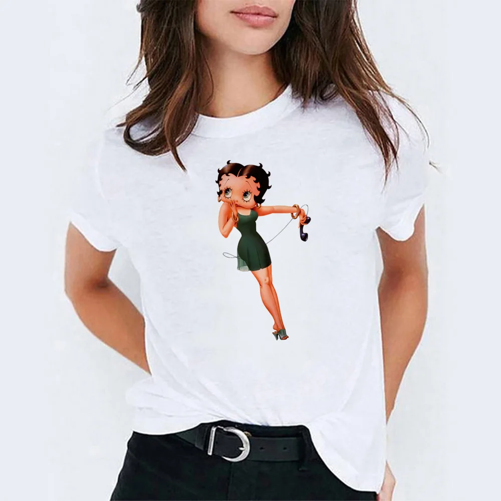 5 Футболка с рисунком Betty Boop, модная Корейская одежда для пар, хлопковый топ с короткими рукавами и принтом ангела, женская футболка 90s - Цвет: 5