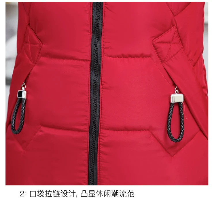 

Autumn and winter new down cotton vest women's mid-length slim large size wild hooded waistcoat sleeveless jacket