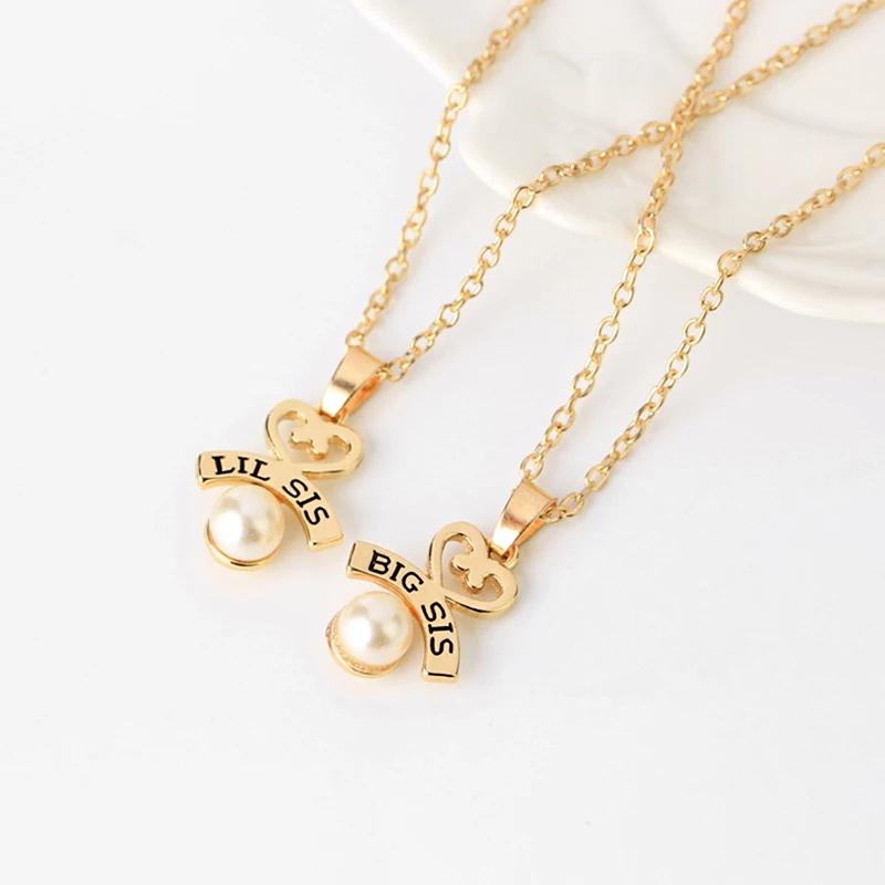 Большое сердце SIS LIL Цепочки и ожерелья для 2 Handstamped BFF пара цепи кулон семейное