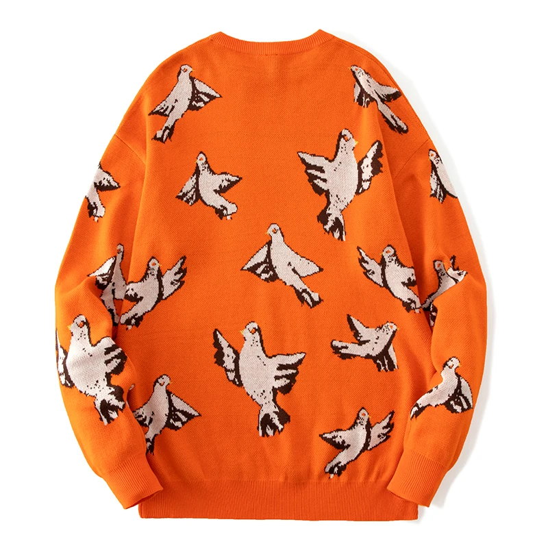 Свитер мужской вязаный с длинным рукавом принтом птиц