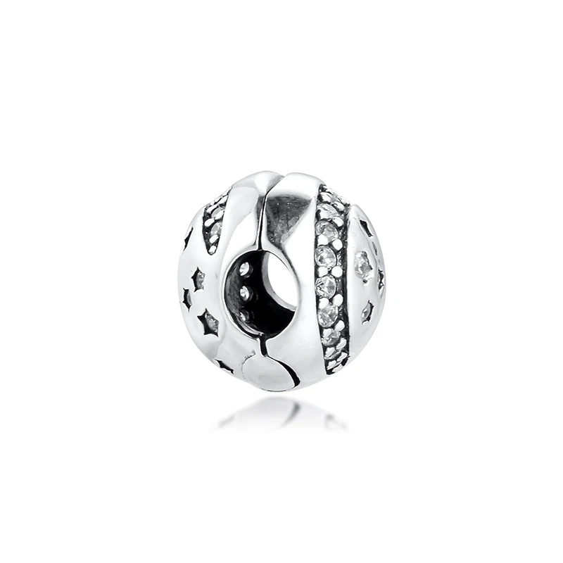 Подлинное серебро 925 пробы Мерцающая ночь зажим Бусины Подходит Pandora браслет
