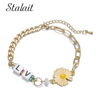 2020 flower bracelets for women charm letter beads chrysanthemum accesories wholesale lots jewer handmad gold link bracelet