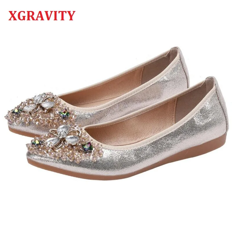 XGRAVITY новые размера плюс дизайнерская обувь с украшением в виде кристаллов