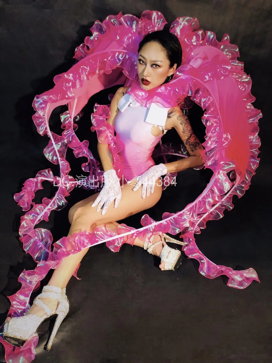 Боди для вечеринки с розовой Медузой блестящее Женское боди танцев сексуальный