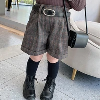 dfxd england style toddler girls high waist plaid shorts pants spring autumn fashion kids short trousers 2 7yrs outfit clothes