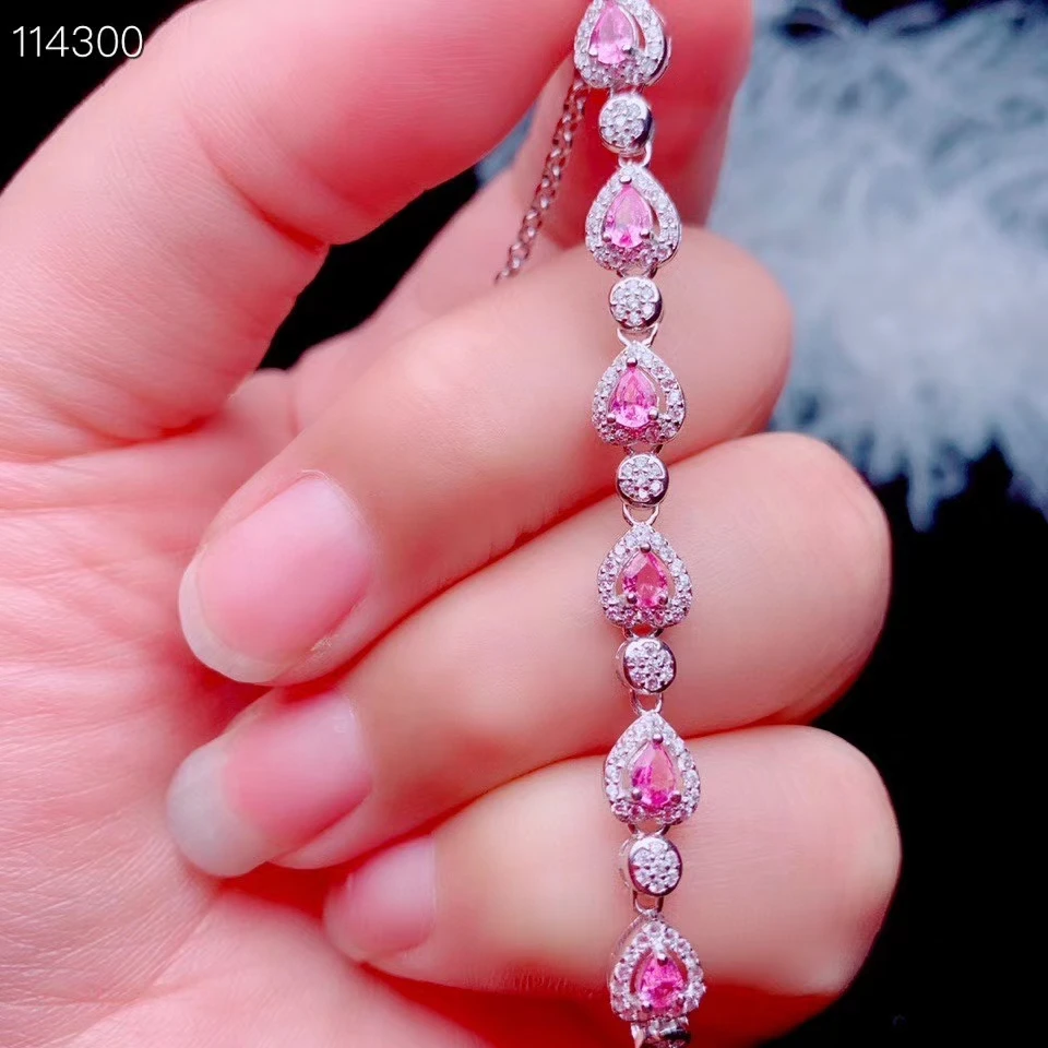 

KJJEAXCMY fine jewelry 925 sterling silver inlaid natural pink sapphire bracelet fashion female bracelet support testing