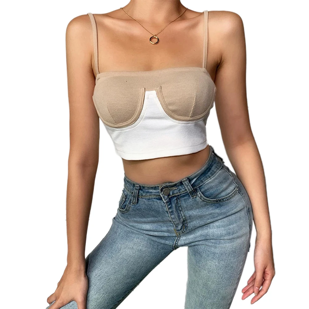 Хит продаж модные женские Клубные топы на бретельках без рукавов с контрастными