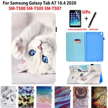 Cute Cat Case For Samsung Galaxy Tab A7 10.4 2020 Cover SM-T500 SM-T505 SM-T507 Funda Tablet Silicone PU Leather Shell +Gift