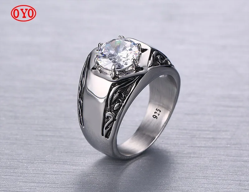 

999 sterling silver white zircon casting men's fashion ring