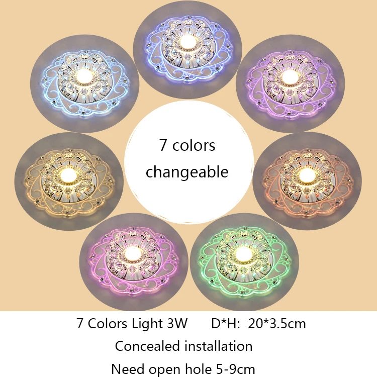 7 Colors Conceal 3W Хрустальный светодиодный светильник Потолочные светильники Современная потолочная лампа Plafonnier Led Мини скандинавские acryl гостиной огни прохода коридор, отель 3W - Цвет корпуса: 7 Colors Conceal 3W