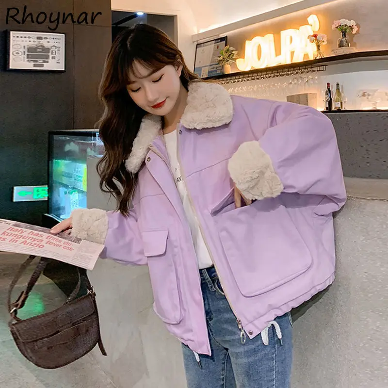 

Short Style Parkas Women Tender Fashion Ulzzang Solid Simple Street Wear Plus Velvet Collage Cute Popular Casual Ladies Vintage