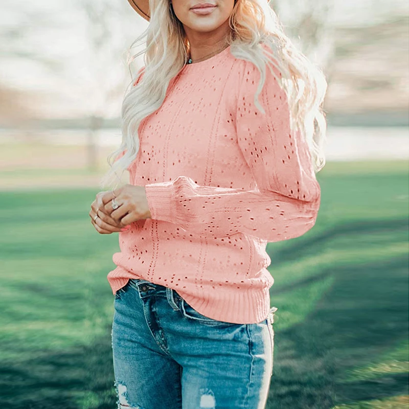 

Elegant Lantern Sleeve Women Sweaters Ladies Casual O-Neck Long Sleeve Solid Jumpers Autumn Fashion Streetwear Pullover Sweaters