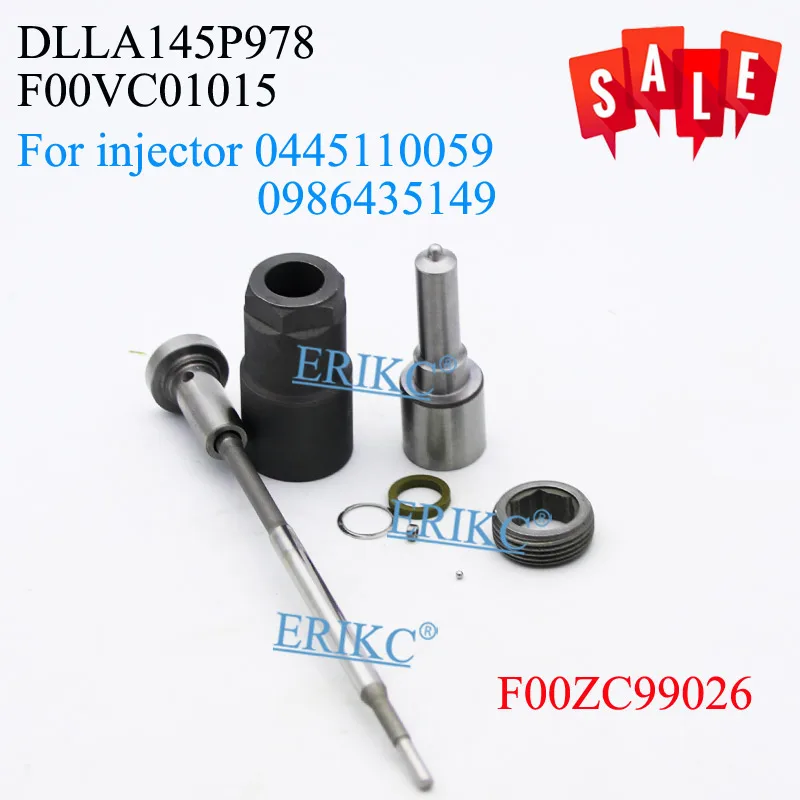 

ERIKC 0445110059 Injector Overhaul Repair Kits F00ZC99026 Nozzle DLLA145P978 Valve F00VC01015 for Chrysler Jeep 0986435149