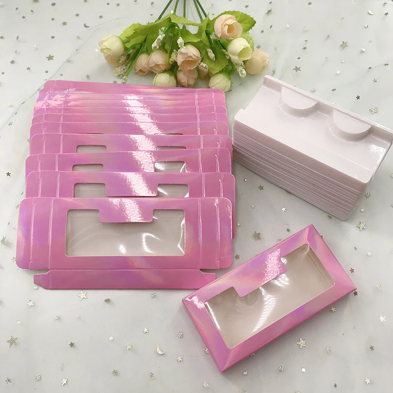 Фото 3D норковая пустая бумажная коробка для ресниц голографическая розовая детская