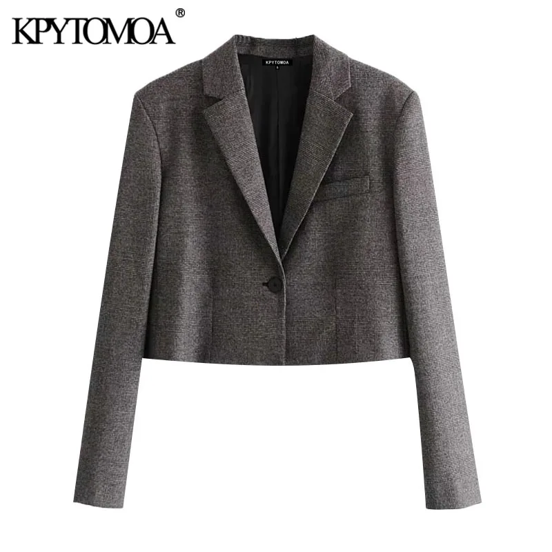 KPYTOMOA женский 2021 Модный укороченный Блейзер на одной пуговице пальто в клетку
