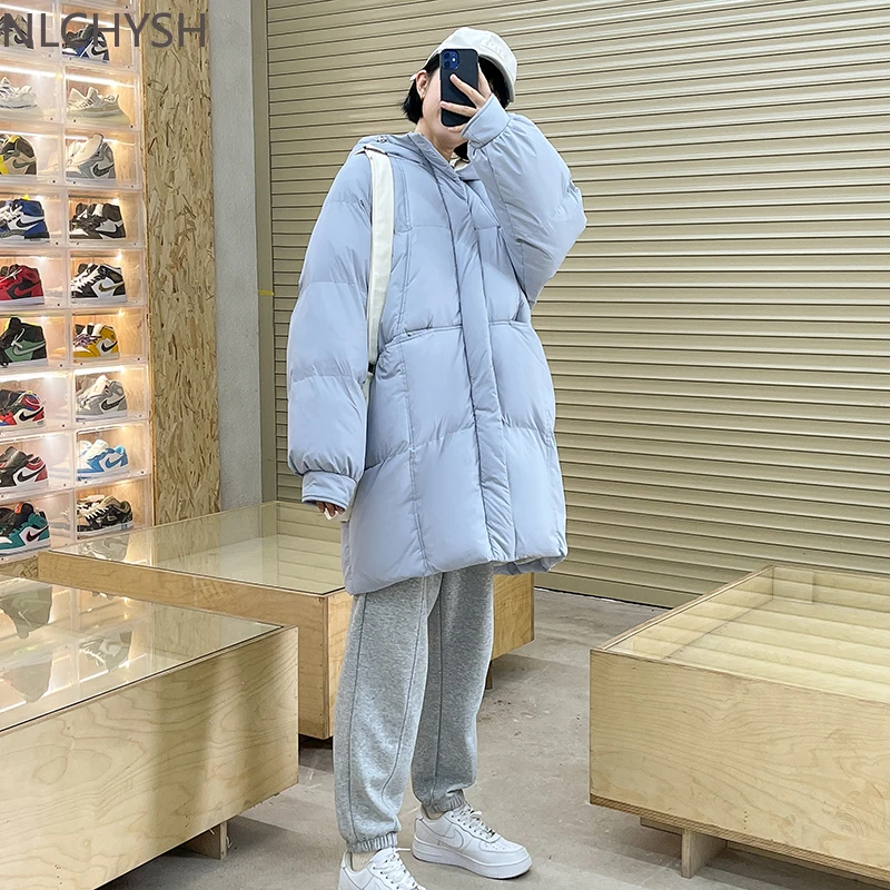 

Женское пуховое пальто, зимняя мешковатая теплая пуховая длинная куртка большого размера с хлопковой подкладкой, верхняя одежда