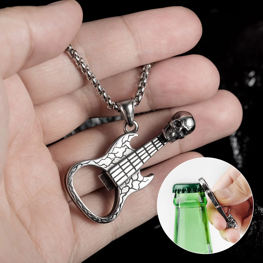 

Botter Opener Guitar Pendants Necklaces for Male Men Stainless Steel Box Chain Party Gift Fashion Jewelry