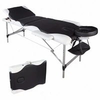 185 x 60 x 81cm 3 sections foldable beauty bed folding aluminum tube spa bodybuilding massage table black with white edge