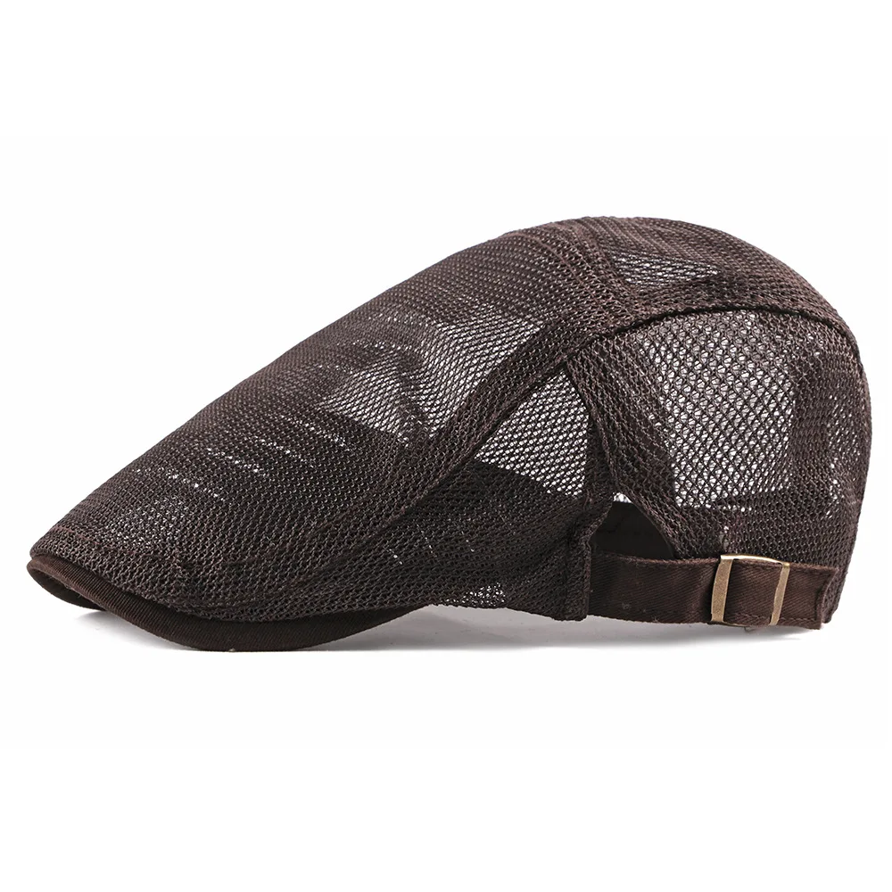 Men Breathable mesh Summer hat Newsboy Beret Ivy Cap Cabbie Flat Cap Unisex Ivy Gatsby Cabbie Driving Hat Black Brown