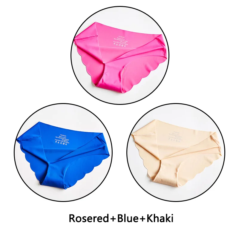 Rosered Blue Khaki 3 шт. ультра тонкие мягкие женские трусики бесшовные трусы сексуальные оборки Нижнее белье Женские однотонные трусики 7 цветов Нижнее белье с низкой посадкой нижнее белье - Цвет: Rosered Blue Khaki