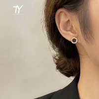 2020 new classic titanium steel black roman numeral earrings for woman fashion korean jewelry girls simple luxury earrings