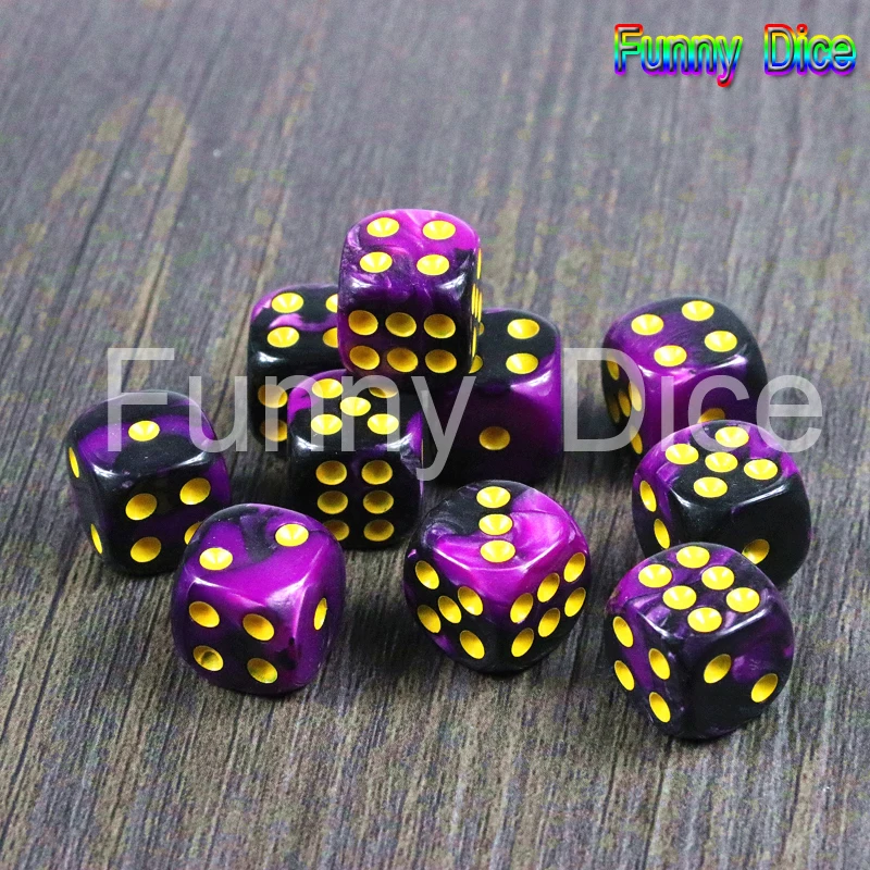 10 Purple black Забавные мини-кубики 10 шт./компл. 12 мм D6 азартные игры Стандартный в горошек аксессуары для азартных игр, настольная игра - Цвет: 10 Purple black