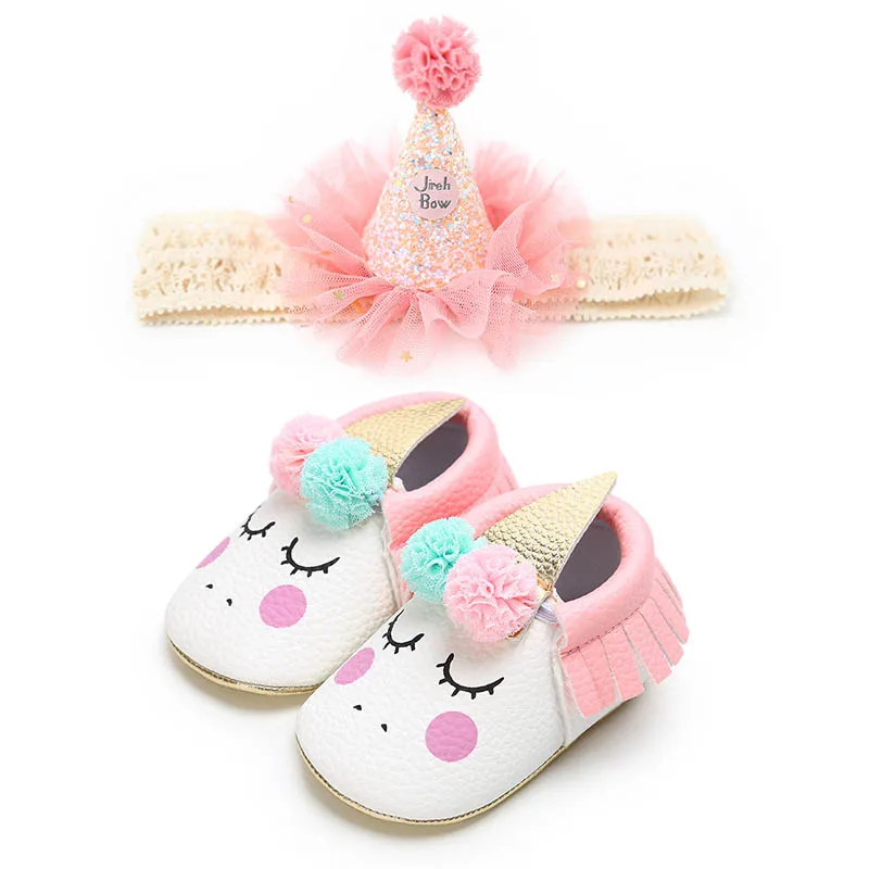 Повязка на голову + Мокасины с рисунком животных для маленьких детей и девочек