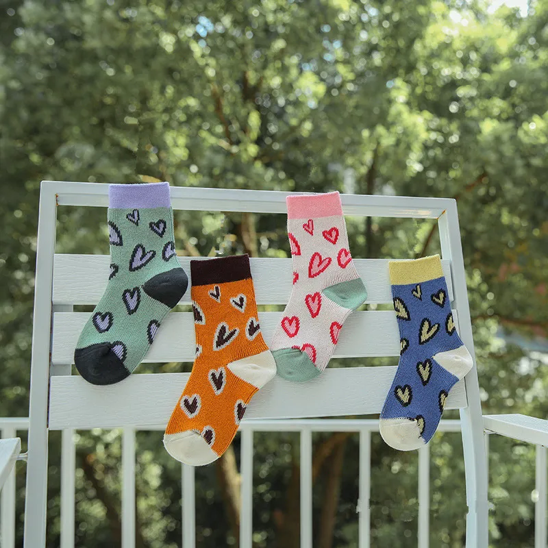 Calcetines tobilleros para ni&ntilde;os y ni&ntilde;as, con estampado de corazones, accesorios de ropa, Invierno-2