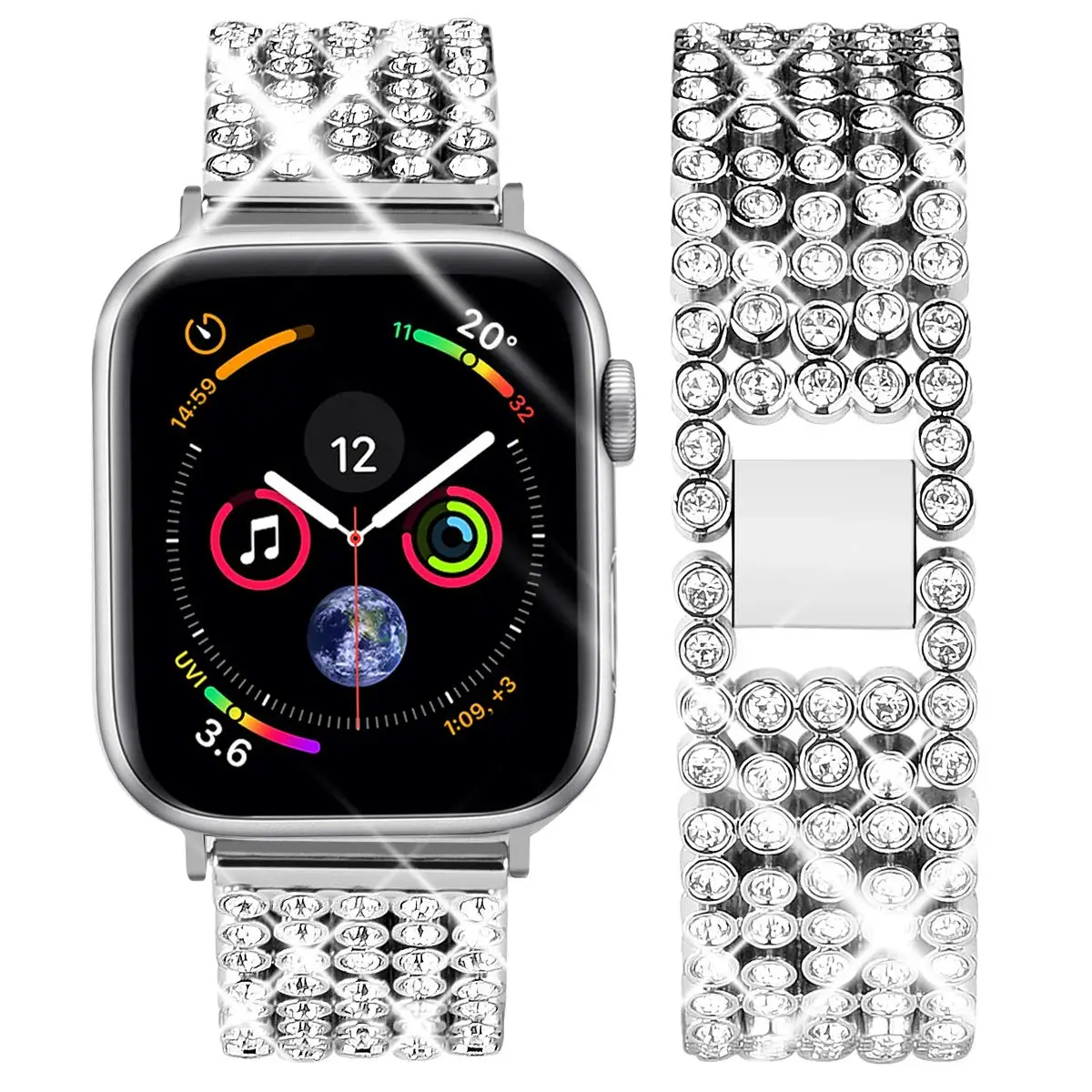 Алмазный ремешок для Apple Watch, ремешок 40 мм, 44 мм, стильный браслет из нержавеющей стали с кристаллами для iWatch, ремешок 38 мм, 42 мм, серия 5, 4, 3, 2