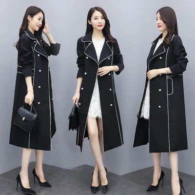 

Дизайнерская Офисная Женская ветровка, двубортное длинное пальто, роскошное пальто с отложным воротником для женщин, Chaquetas Mujer Casaco Feminino