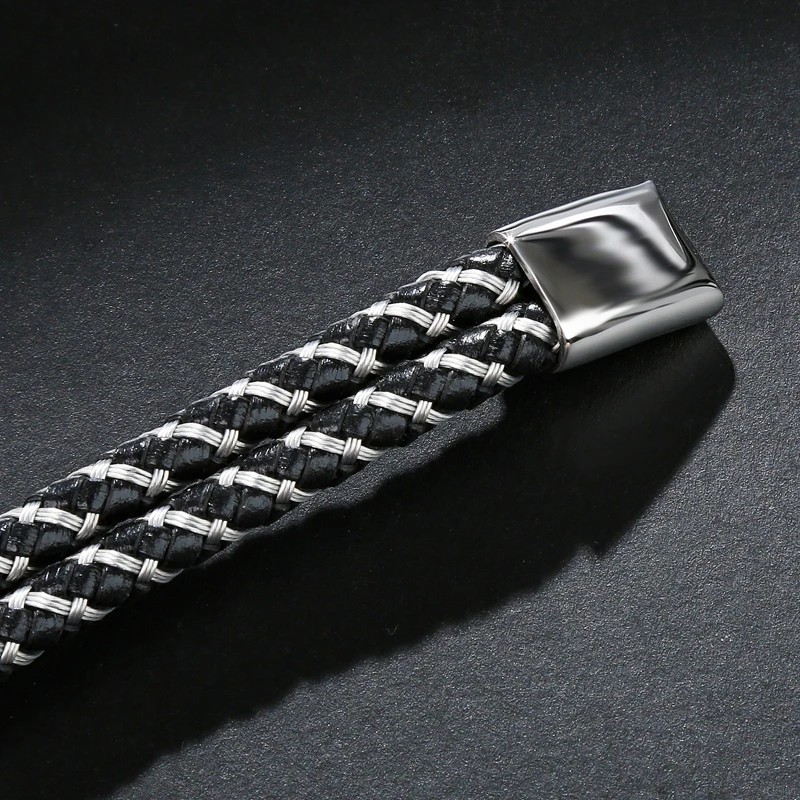Модные мужские браслеты кожаный браслет из нержавеющей стали с магнитными