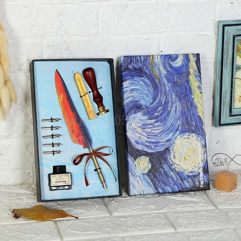 

1 Set Oil Painting Retro Vintage Calligraphy Feather Dip Pen Quill Fountain Pens