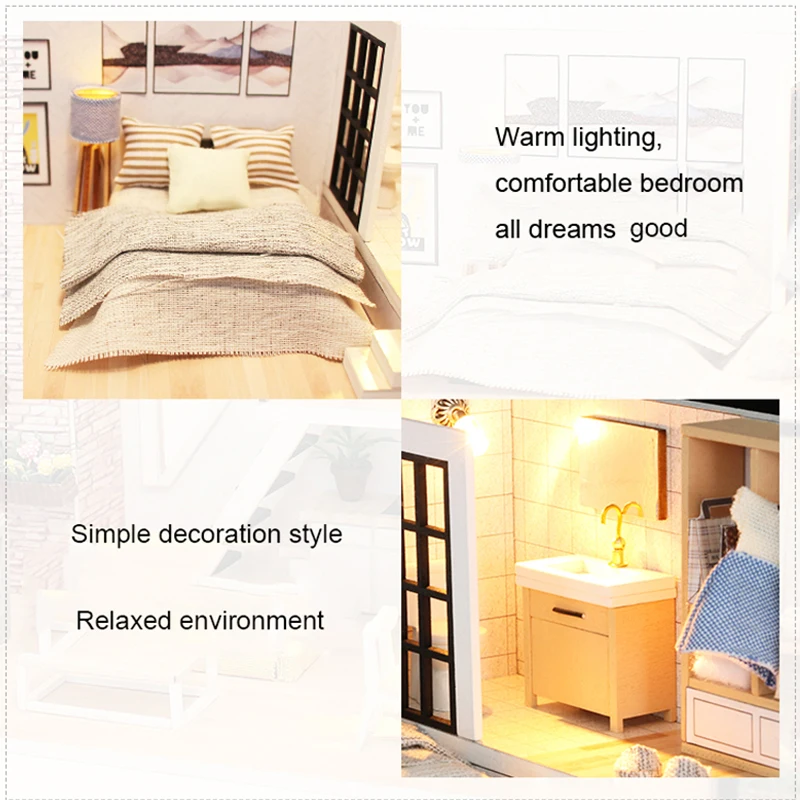 

Roombox Doll House Wooden Miniature DIY DollHouse Furniture Kit Assemble with Dust Cover Doll Home Toys For children Gifts