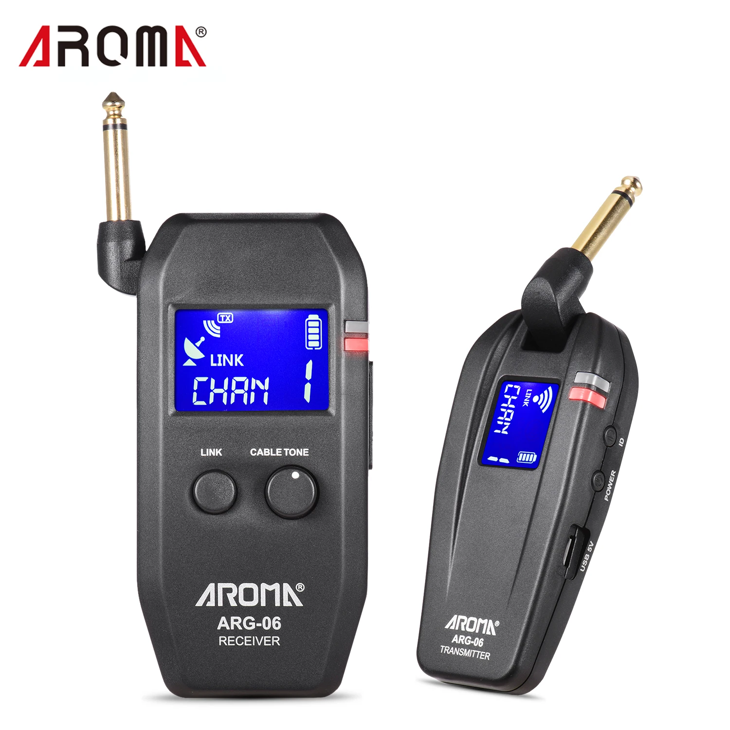 

Беспроводная система передачи AROMA ARG-06 для гитары (трансистер и приемник), разъем 6,35 мм, 4 канала, эффективный диапазон макс. 35 м