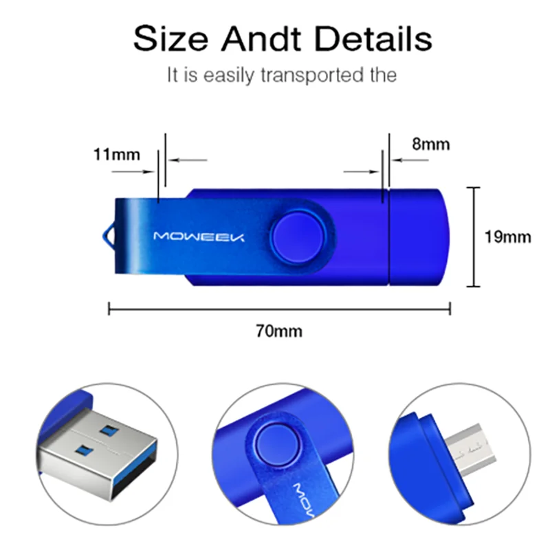 Moweek USB 3,0 OTG USB флэш-накопитель для Android смартфон 8 Гб оперативной памяти, 16 Гб встроенной памяти, 32 ГБ, 64 ГБ, 128 ГБ флэш-накопитель высокой скорости cle USB флеш-накопитель флешка