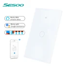 Новый умный сенсорный выключатель SESOO европейского стандарта, Wi-Fi, Беспроводное дистанционное управление через приложение, настенный выключатель, прозрачная стеклянная панель для Alexa  Google Home