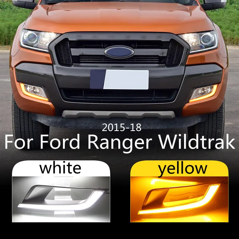 2 шт. для Ford Ranger Wildtrak 2015 2016 2017 2018 LED DRL Дневной ходовой светильник Дневной свет Туман Желтая фара поворота.