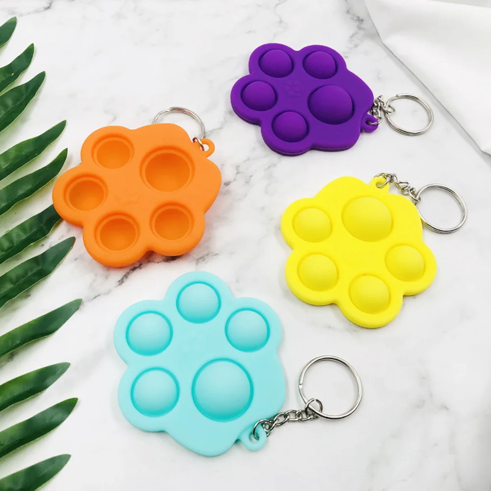 

New Silicone Cute Cat Paw Push Bubble Pendant w/Keychain Sensory Squeezing Toys Anti-stress Relaxing fidget Toys dropshipping