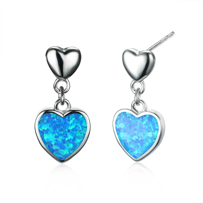 

Trendy Heart Small Stud Earrings Cute Female White Blue Opal Stone Earrings For Women Charm Bridal Silver Color Wedding Earrings