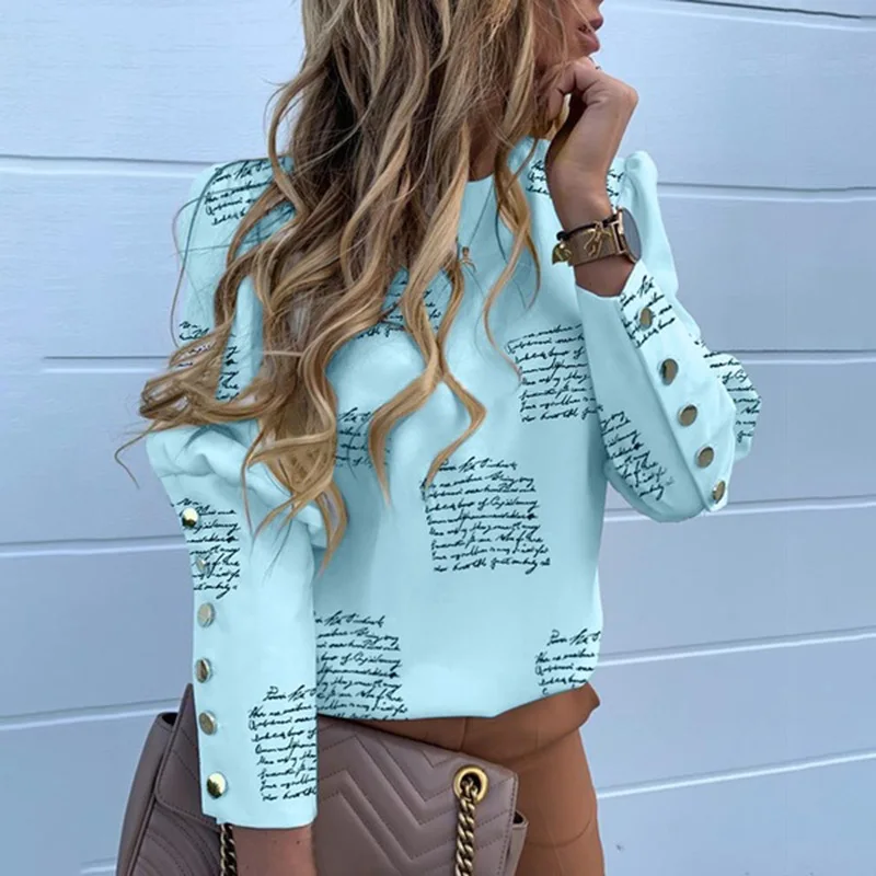 

Hot style fashion button long sleeve printed shirt top