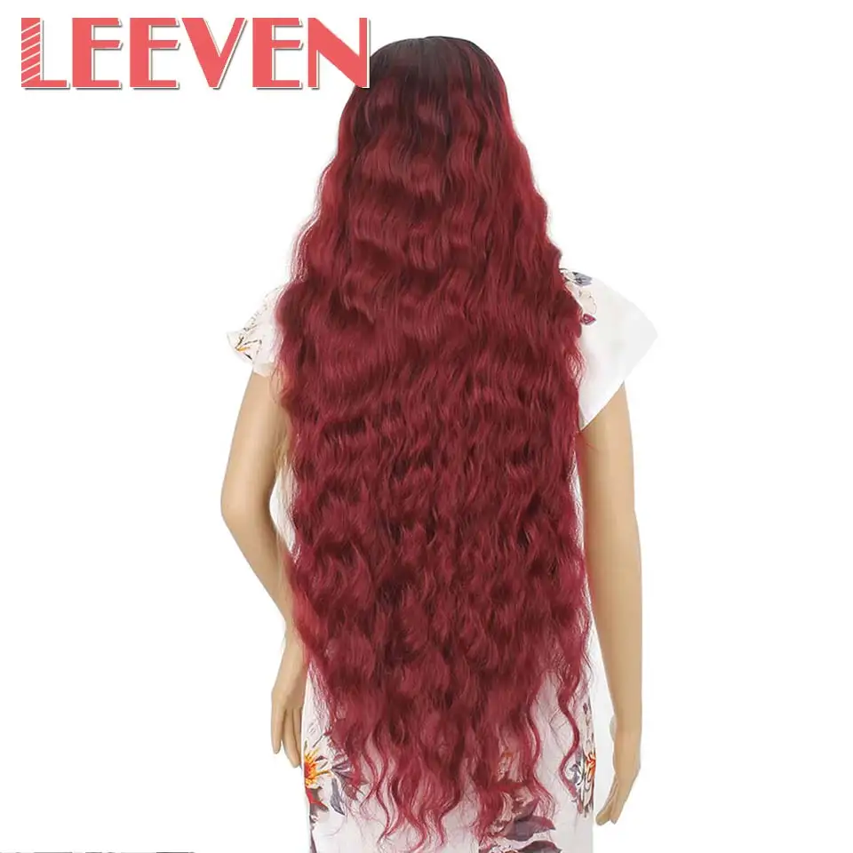 T1B/Burgundy Leeven Synthetic Lace Front Wig Black Water Wave Wigs For Woman Long Hair Wigs Black Brown 613 Blonde Wig Cosplay Hair - Color: T1B/Burgundy